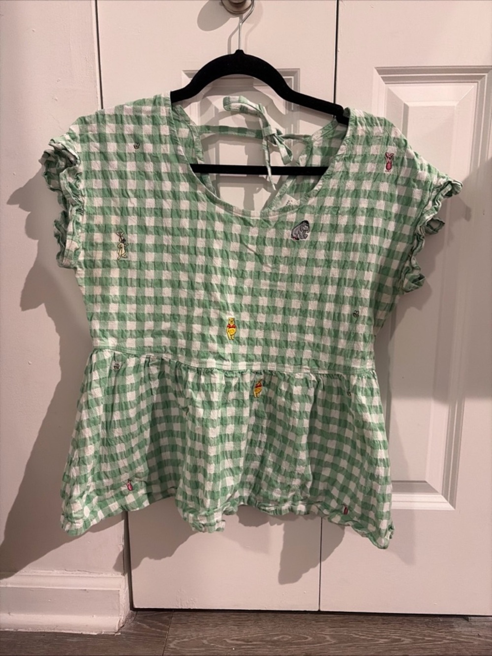 Disney Winnie the Pooh Womens Short sleeve Top Green White Check sz M - Picture 7 of 7